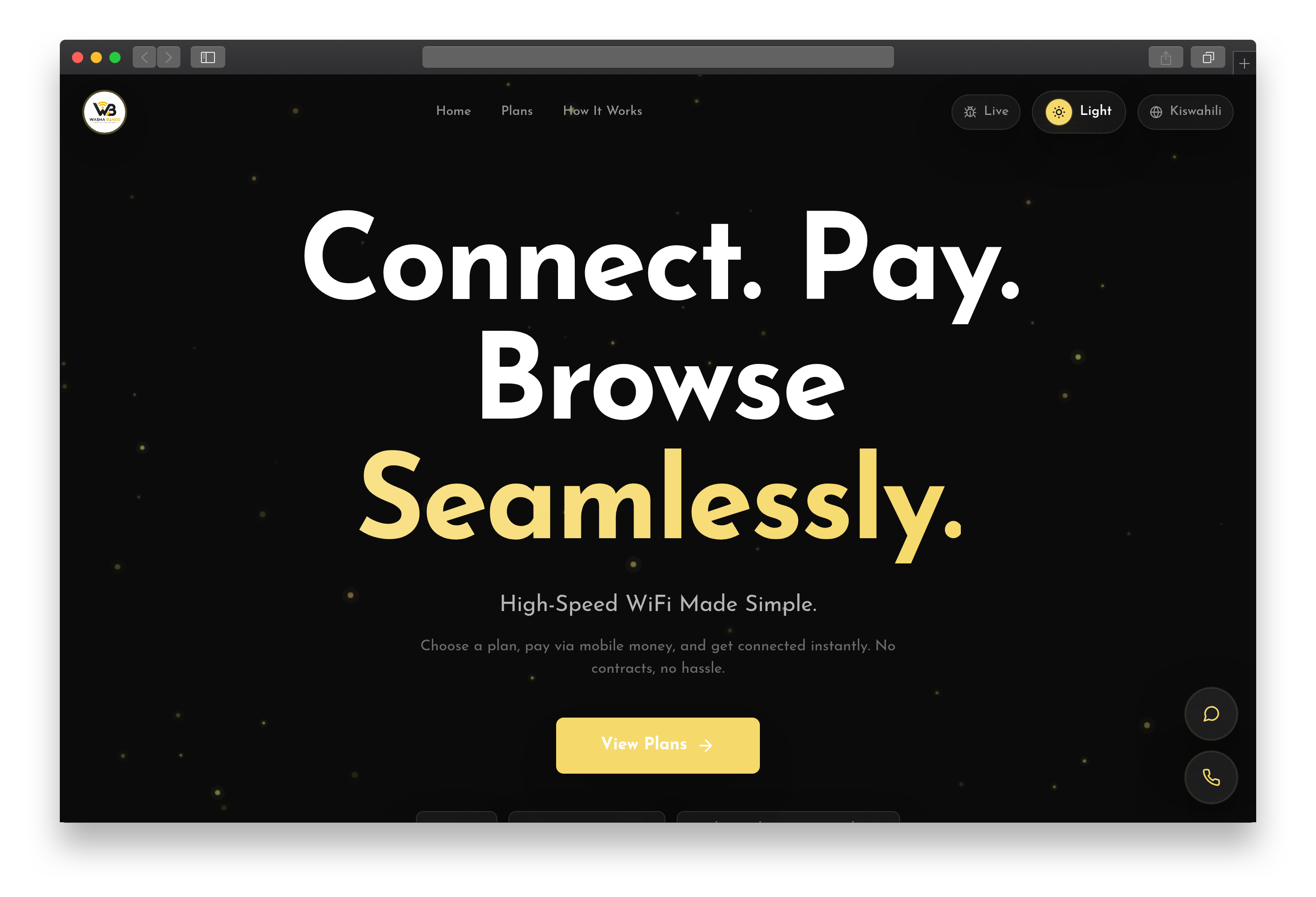 WASHABANDO WiFi — High-speed WiFi service with mobile-money billing